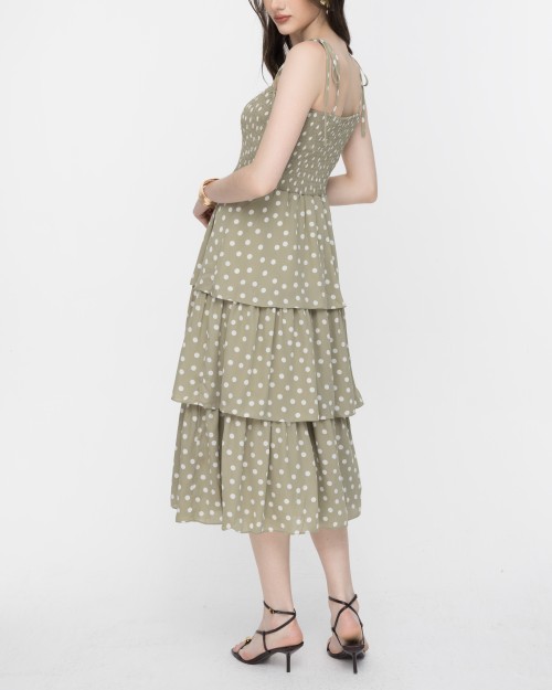 Sixdo SIXDO Polka Dot Spaghetti Strap Maxi Chiffon Dress